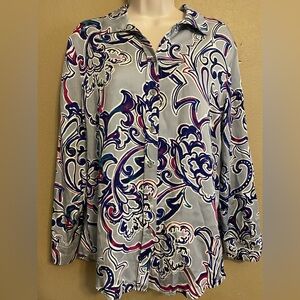 Chico’s Sandwash Satin Paisley Painted Dream Shirt Women Size 1 (M8)
